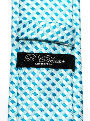 Retreez Wavy Zig Zag Stripe Pattern Woven Skinny Tie - Turquoise