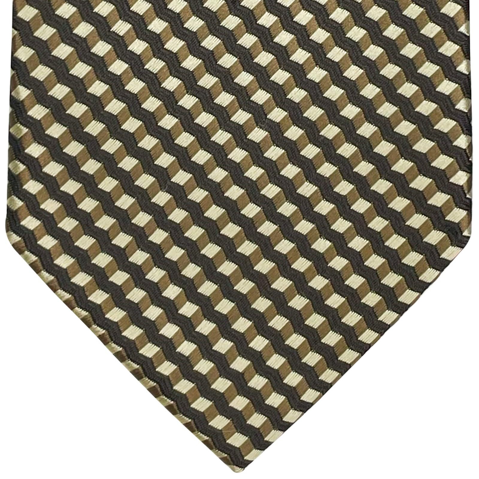 Retreez Wavy Zig Zag Stripe Pattern Woven Men's Tie - Brown