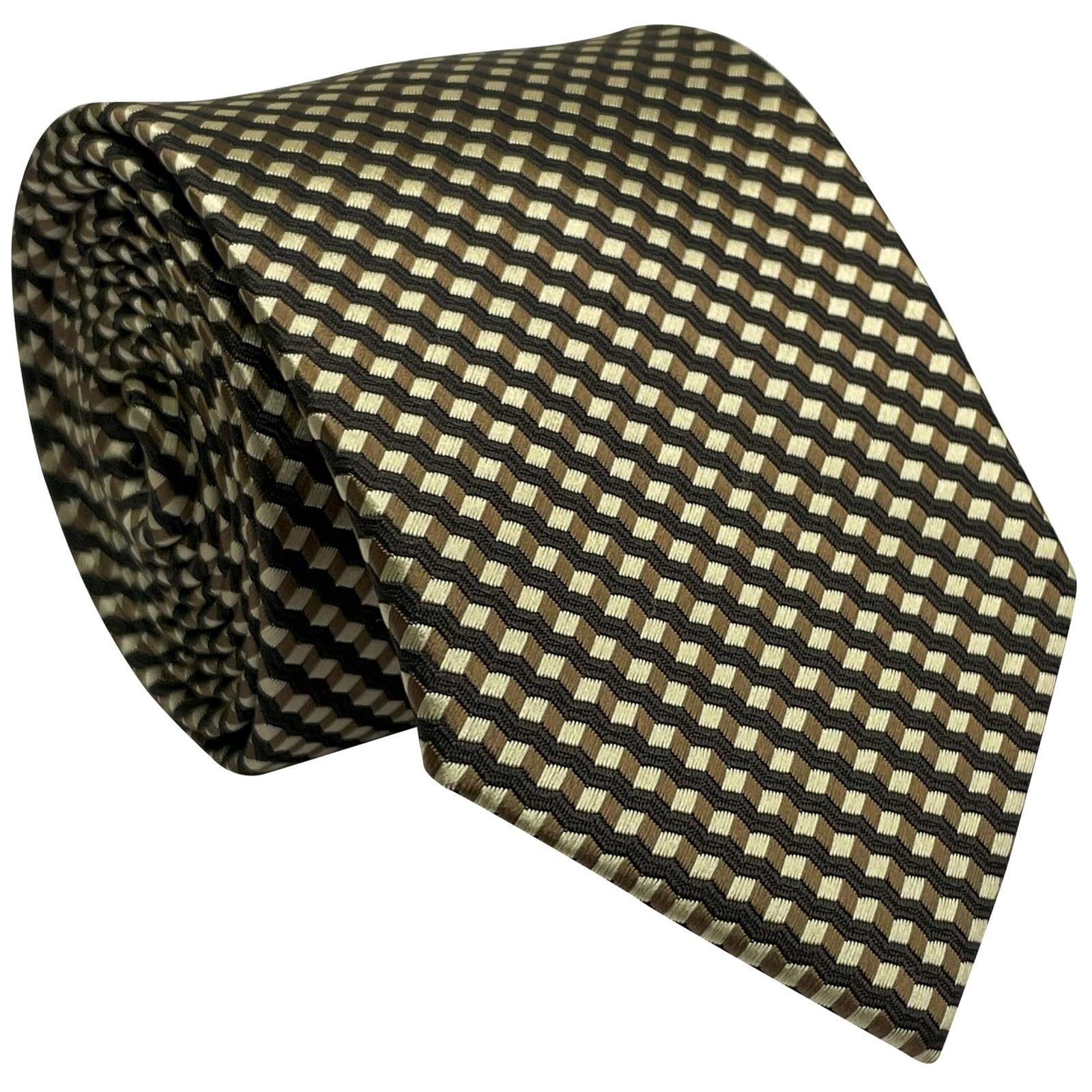 Retreez Wavy Zig Zag Stripe Pattern Woven Men's Tie - Brown