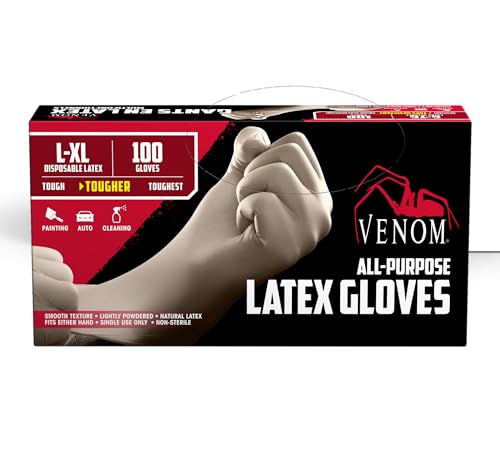 Medline Venom Powdered Latex Multi-Purpose Disposable Gloves, One-Size, 100 Count