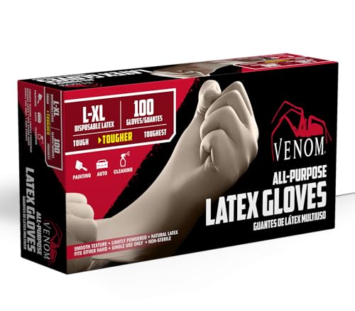 Medline Venom Powdered Latex Multi-Purpose Disposable Gloves, One-Size, 100 Count