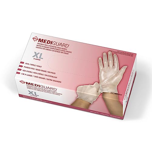 Medline MediGuard Vinyl Exam Gloves, 130 Count, X-Large, Powder Free, Disposable, Not Made with Natural Rubber Latex, All-purpose Medical Tasks