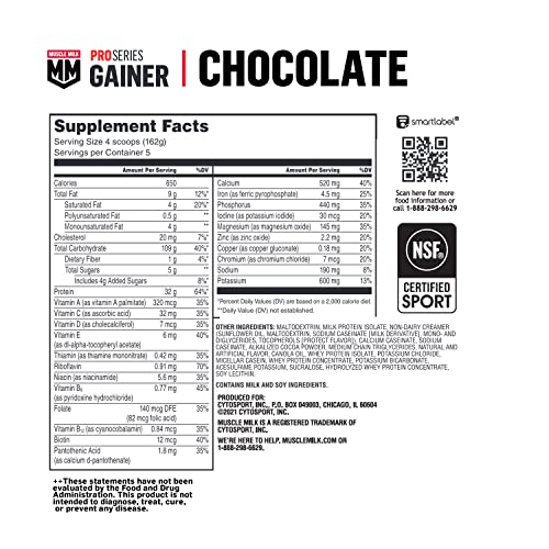 Muscle Milk Gainer Protein Powder, Chocolate, 32g Protein, 5 Pound