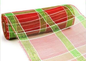 10 inch x 10 yards (30 feet) deco poly mesh ribbon - red, white and green plaid : re1313a7