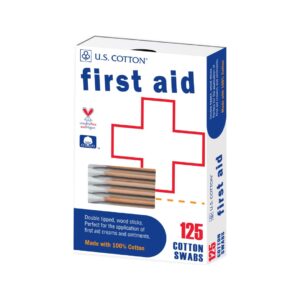 U.S. Cotton First Aid or Baby 100% Cotton Swabs, Wood Stick, 125 Count Boxes (Pack of 6 Boxes)