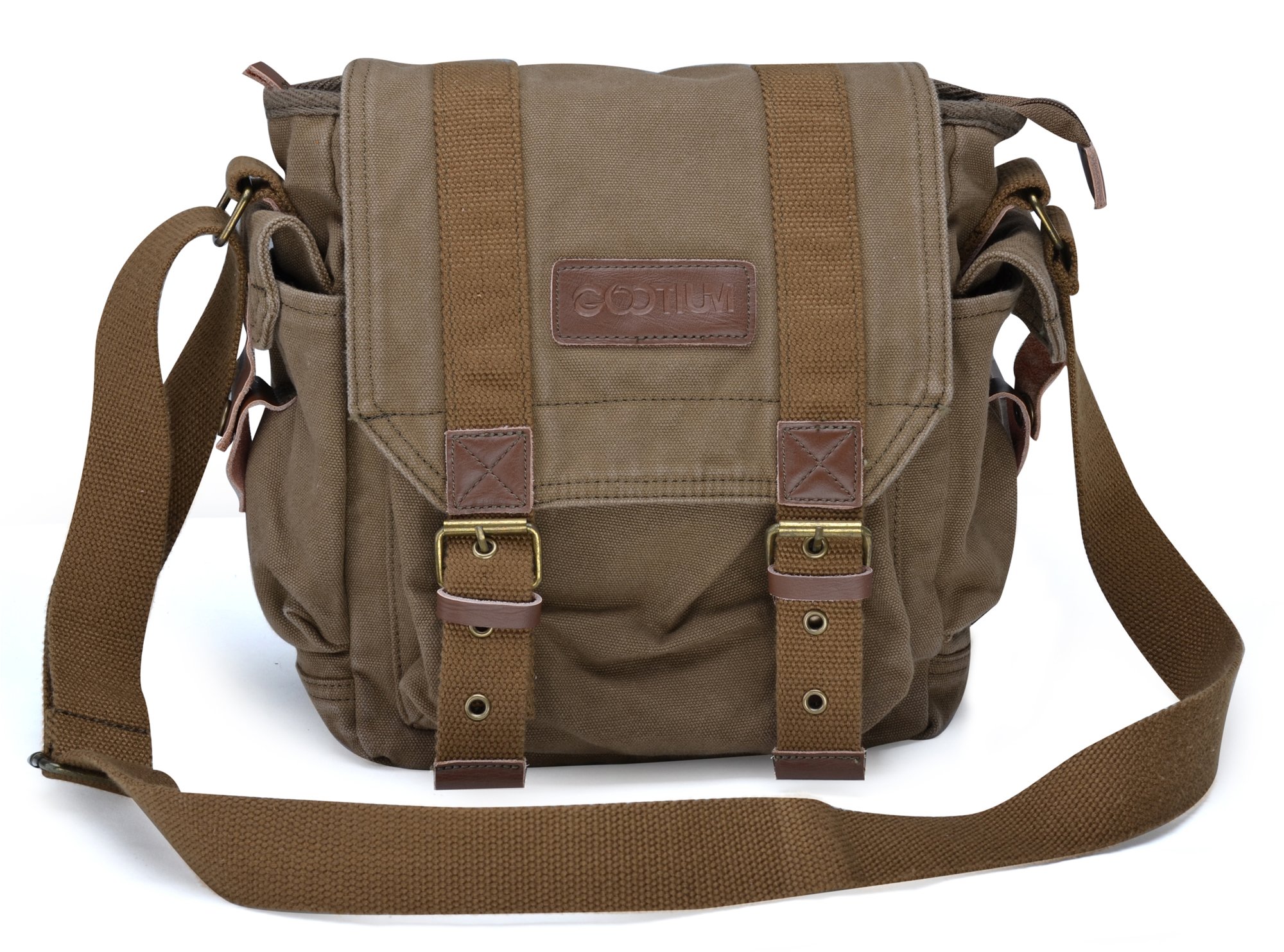 Gootium Canvas Messenger Bag - Small Vintage Shoulder Purse Crossbody Satchel, Olive Brown