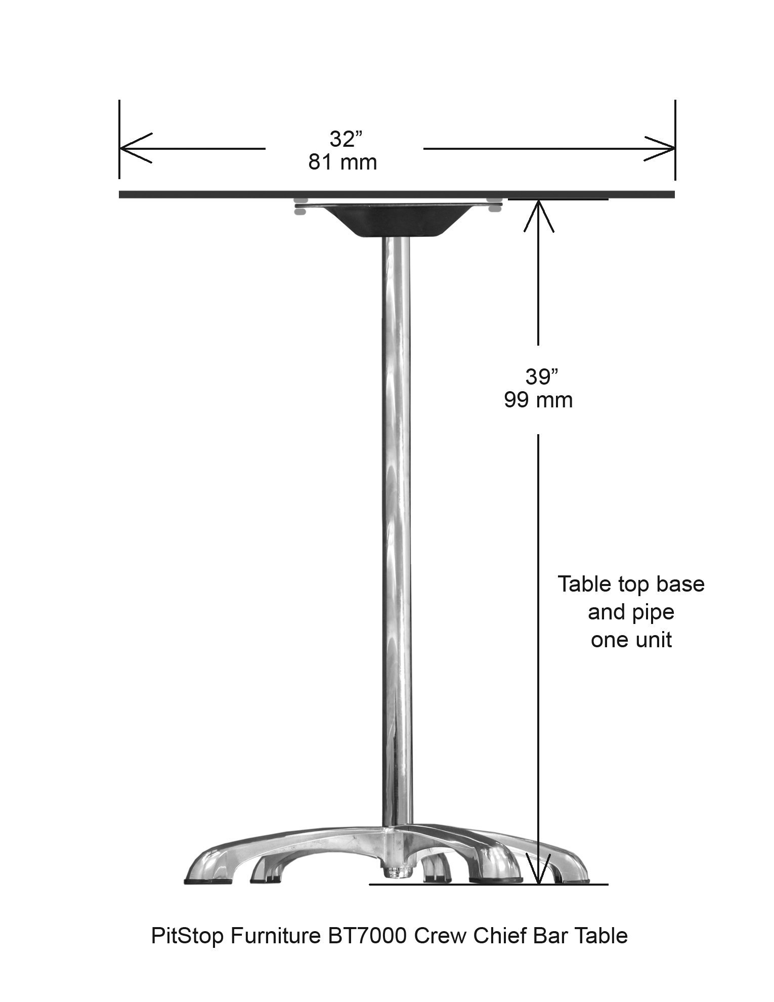 Pitstop Furniture BT7000B Crew Chief Bar Table, Black