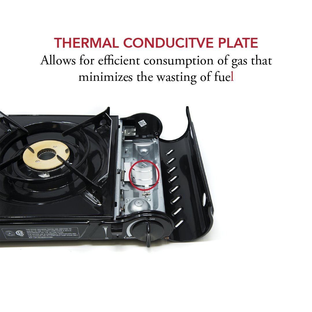 GAS ONE GS-3800DF Dual Spiral Flame 11,000 BTU Portable Gas Stove with Heavy Duty Clear Carrying Case, CSA Listed , Black