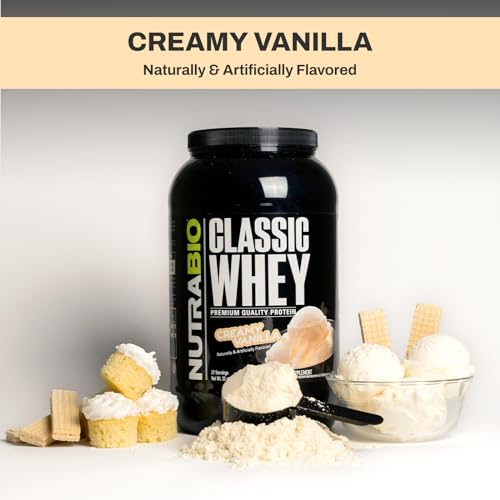 NutraBio Classic Whey Protein Powder- 25G of Protein Per Scoop - Full-Spectrum Amino Acid Profile - No Fillers, Artificial Colors, Preservatives - Low Glycemic Index - Creamy Vanilla, 5 Pounds