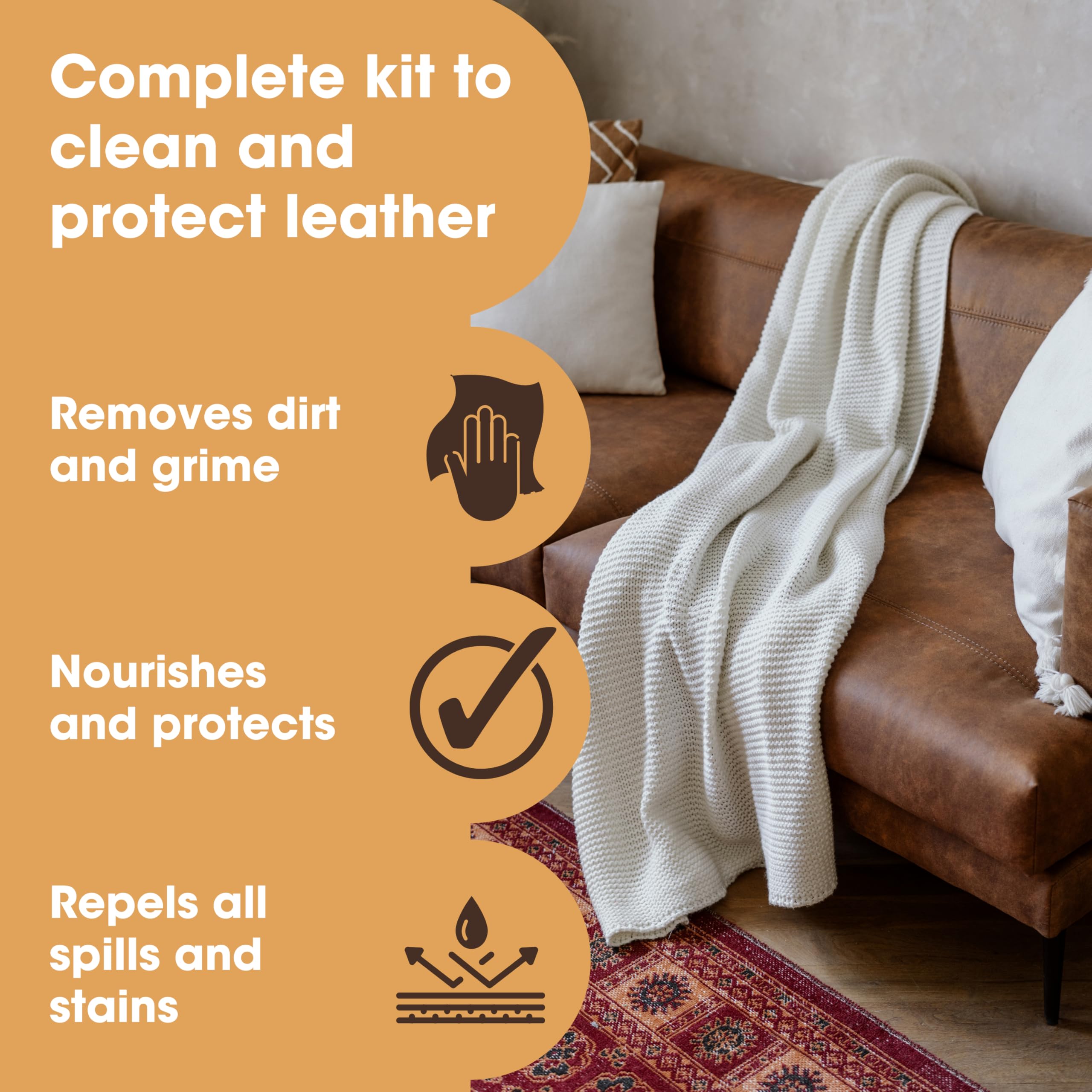 Furniture Clinic Large Leather Care Kit | Leather Cleaner + Protection Cream for Furniture | Two 17oz Bottles + 1 Sponge & 1 Cloth | Condition and Restore Leather Couches, Car Seats, Jackets, & Boots