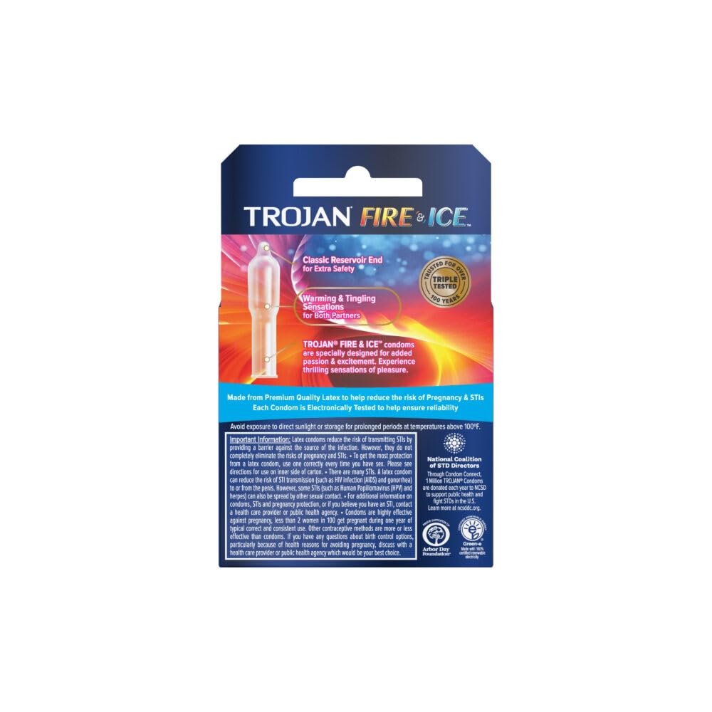 Trojan Pleasure Fire & ICE Dual Action Ultrasmooth Lubricated Premium Latex Condoms - 12 Packs 3 Condoms in Each Pack (36 Condoms Total)