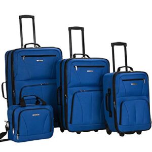 rockland journey softside upright luggage set,expandable, blue, 4-piece (14/19/24/28)