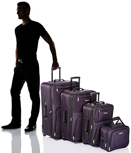 Rockland Journey Softside Upright Luggage Set, Expandable, Purple, 4-Piece (14/19/24/28)