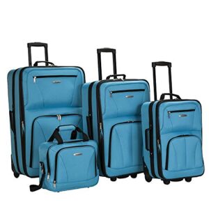 rockland journey softside upright luggage set,expandable, turquoise, 4-piece (14/19/24/28)