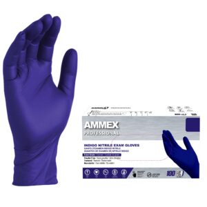 AMMEX Indigo Nitrile Disposable Exam Gloves, 3 Mil, Latex/Powder Free, Food-Safe, Textured, Non-Sterile, X-Large, Box of 100