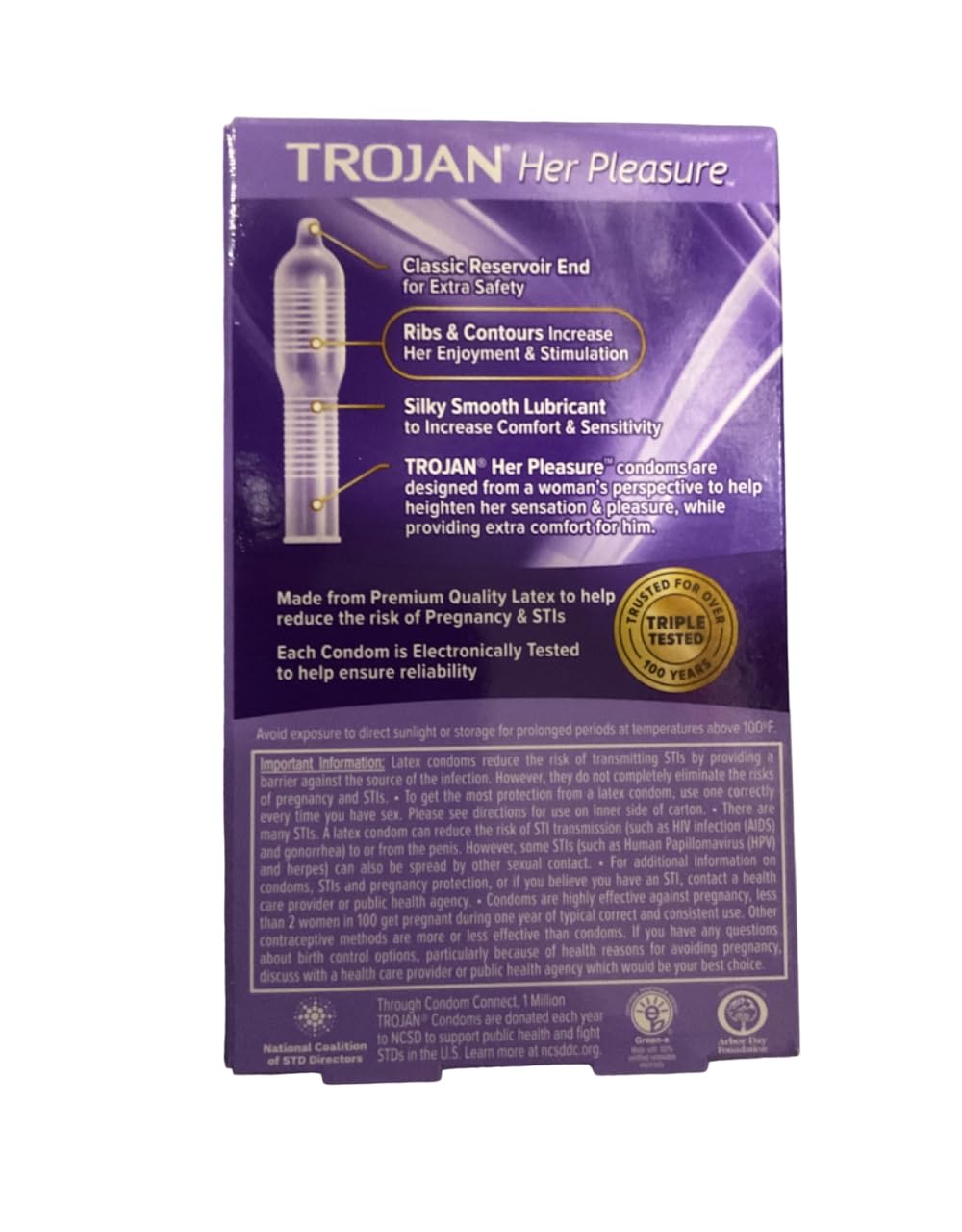 Trojan Her Pleasure Latex Condoms, Premium Lubricated, 12-Count Boxes (Pack of 3)