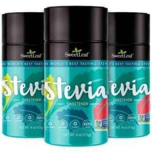 SweetLeaf Stevia Powder Shaker Jar - Zero Calorie Stevia Sweetener, No Bitter Aftertaste, Plant-Based Sugar Substitute from Keto, Non-GMO Sweet Leaf Stevia, 4 Oz Ea (Pack of 3)