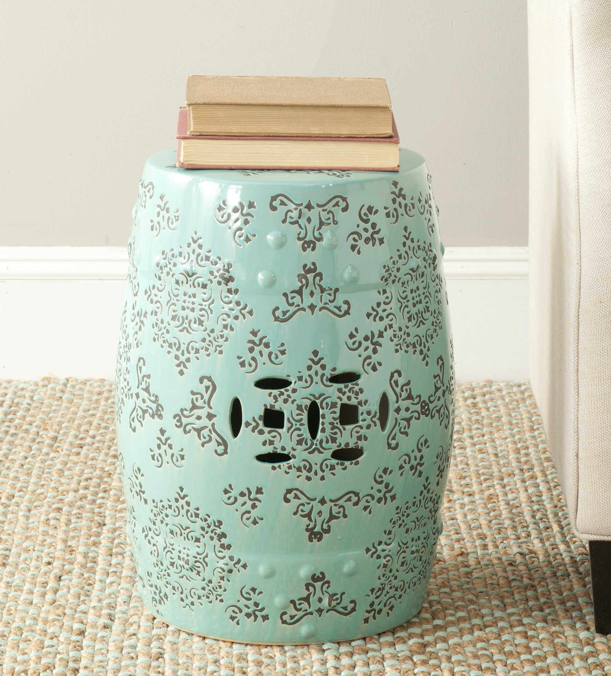 Safavieh Medallion Ceramic Decorative Garden Stool, Light Blue