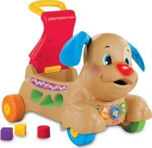 fisher-price baby & toddler toy laugh & learn stride-to-ride puppy walker & ride-on with music lights & blocks for infants ages 9+ months