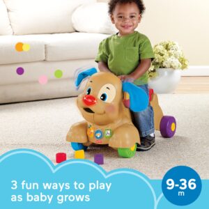 Fisher-Price Baby & Toddler Toy Laugh & Learn Stride-to-Ride Puppy Walker & Ride-On with Music Lights & Blocks for Infants Ages 9+ Months