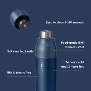 LARQ Bottle PureVis 25 oz - Self-Cleaning and Insulated Stainless Steel Water Bottle with UV Water Purifier and Award-winning Design | Reusable & Travel Friendly, 1-Year Warranty, Monaco Blue