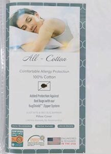 national allergy premium 100% cotton zippered body pillow protector - 20 x 60 - white - 300 thread count - hypoallergenic pillowcase with zipper - breathable encasement cover