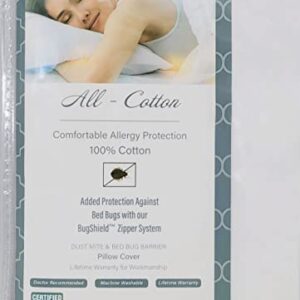 National Allergy Premium 100% Cotton Zippered Body Pillow Protector - 20 x 60 - White - 300 Thread Count - Hypoallergenic Pillowcase with Zipper - Breathable Encasement Cover