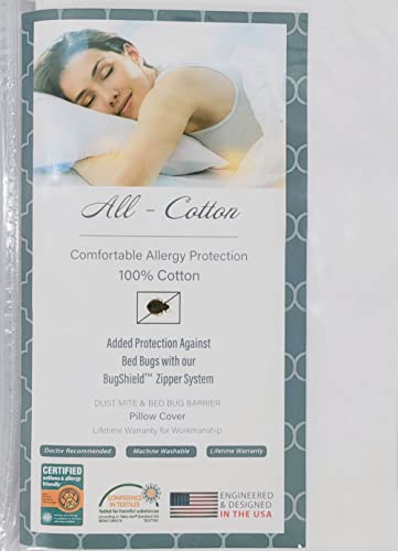 National Allergy Premium 100% Cotton Zippered Body Pillow Protector - 20 x 60 - White - 300 Thread Count - Hypoallergenic Pillowcase with Zipper - Breathable Encasement Cover