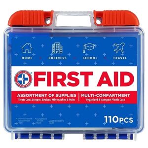 be smart get prepared 110 pc first aid kit: clean, treat, protect minor cuts, home, office, car, school, business, travel, emergency, outdoor, camping & sports, fsa/hsa (packaging may vary)