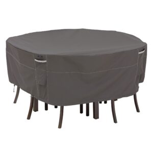 Classic Accessories Ravenna Water-Resistant 70 Inch Round Patio Table & Chair Set Cover, Outdoor Table Cover