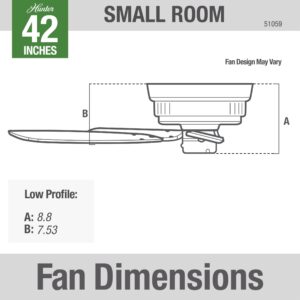 Hunter Fan Company 51059 Indoor Low Profile IV Ceiling Fan with Pull Chain Control, 42", White Finish