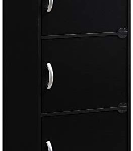 HODEDAH IMPORT 3-Shelf Bookcase Cabinet, Black