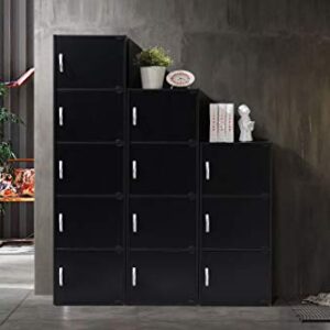 HODEDAH IMPORT 3-Shelf Bookcase Cabinet, Black