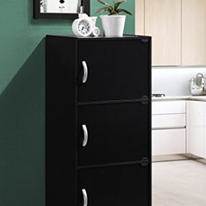 HODEDAH IMPORT 3-Shelf Bookcase Cabinet, Black