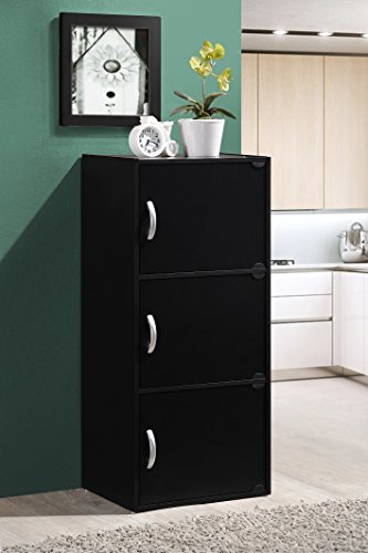 HODEDAH IMPORT 3-Shelf Bookcase Cabinet, Black