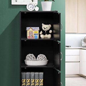 HODEDAH IMPORT 3-Shelf Bookcase Cabinet, Black