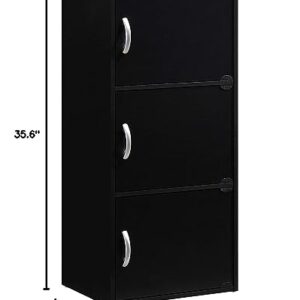 HODEDAH IMPORT 3-Shelf Bookcase Cabinet, Black