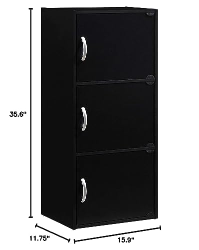 HODEDAH IMPORT 3-Shelf Bookcase Cabinet, Black