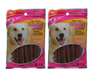 carolina prime 2 pack of oven-baked salmon jerky wheat-free dog treats, 6 ounces each, made in the usa