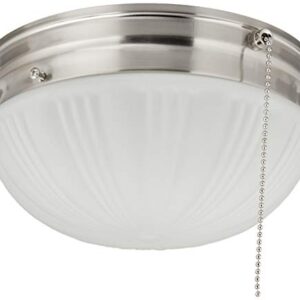 Westinghouse 6721000 Two-Light Flush-Mount Interior Ceiling Fixture with Pull Chain, Brushed Nickel Finish with Frosted Fluted Glass, Diameter: 8.75 Inches