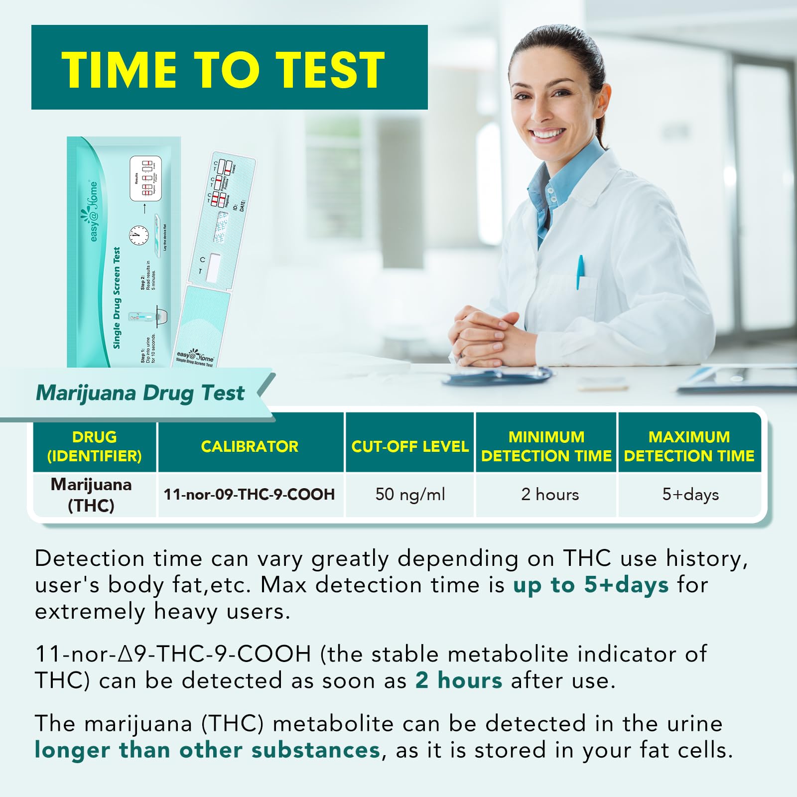 10 Pack - Easy@Home Marijuana (THC) Single Panel Drug Tests Kit - Individually Wrapped Single Panel THC Screen Urine Drug Test Kit with 50 ng/ml Cutoff Level - EDTH-114