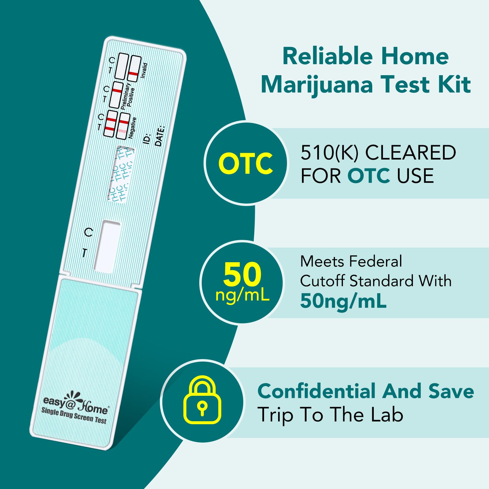 10 Pack - Easy@Home Marijuana (THC) Single Panel Drug Tests Kit - Individually Wrapped Single Panel THC Screen Urine Drug Test Kit with 50 ng/ml Cutoff Level - EDTH-114