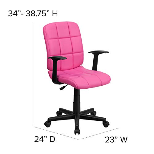 Flash Furniture Clayton Mid-Back Pink Quilted Vinyl Swivel Task Office Chair with Arms