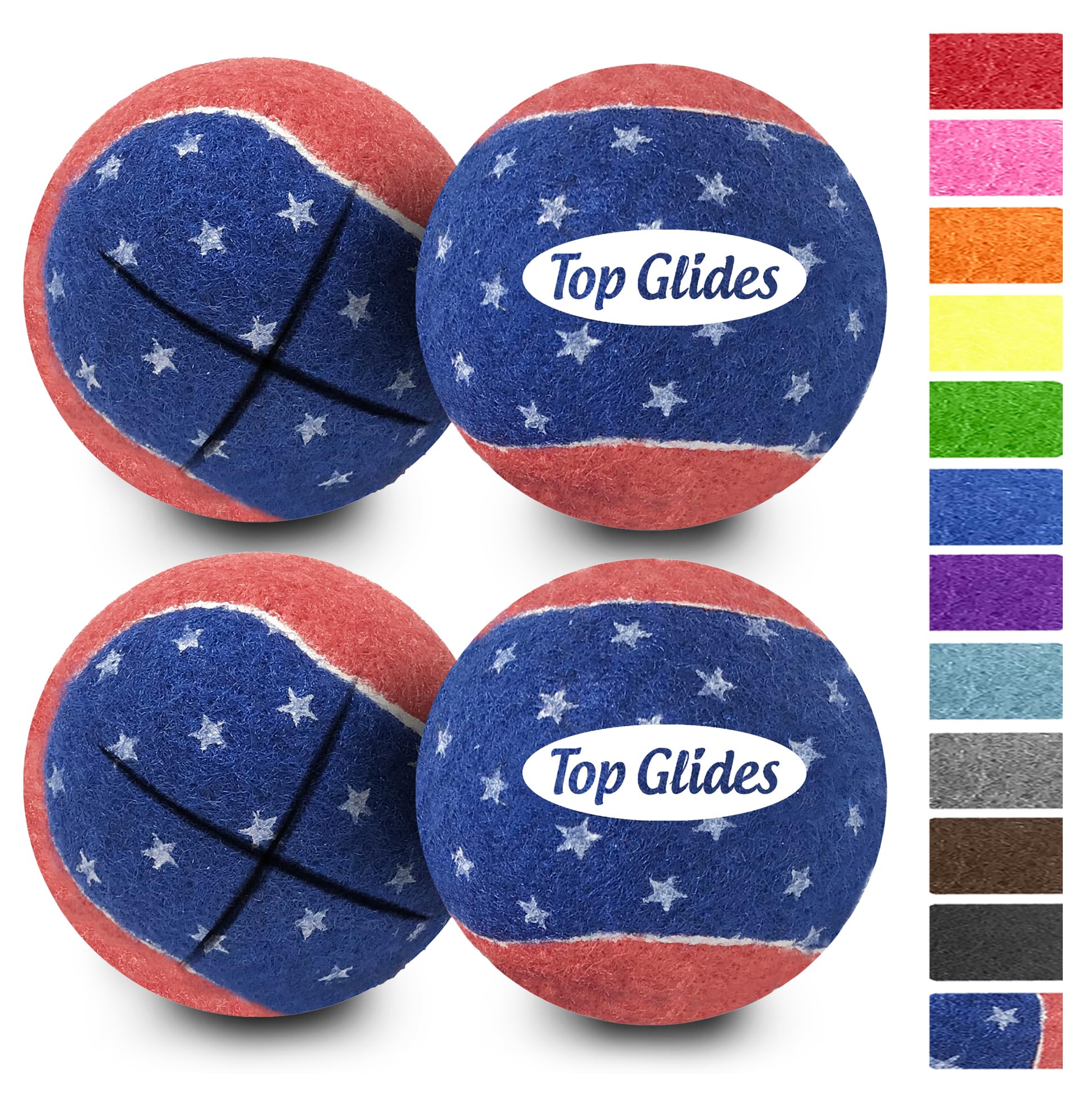 Top Glides Precut Walker Tennis Ball Glides - Patriotic - 2 Pairs