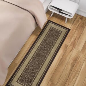 Ottomanson Machine Washable Bordered Design Non-Slip Rubberback 2x5 Traditional Runner Rug for Hallway, Kitchen, Bedroom, Entryway, 20" x 59", Brown