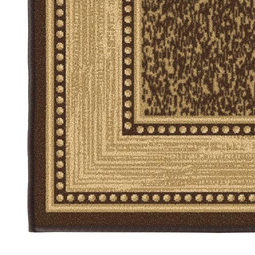 Ottomanson Machine Washable Bordered Design Non-Slip Rubberback 2x5 Traditional Runner Rug for Hallway, Kitchen, Bedroom, Entryway, 20" x 59", Brown