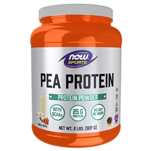 now sports nutrition, pea protein 25 g with bcaas, easily digested, vanilla toffee powder, 2-pound