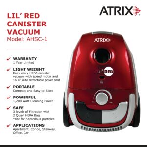 AHSC-1 Atrix Lil Red Canister Vacuum Portable Canister vacuum w/ 2 Quart HEPA Filter & Variable Speed Motor