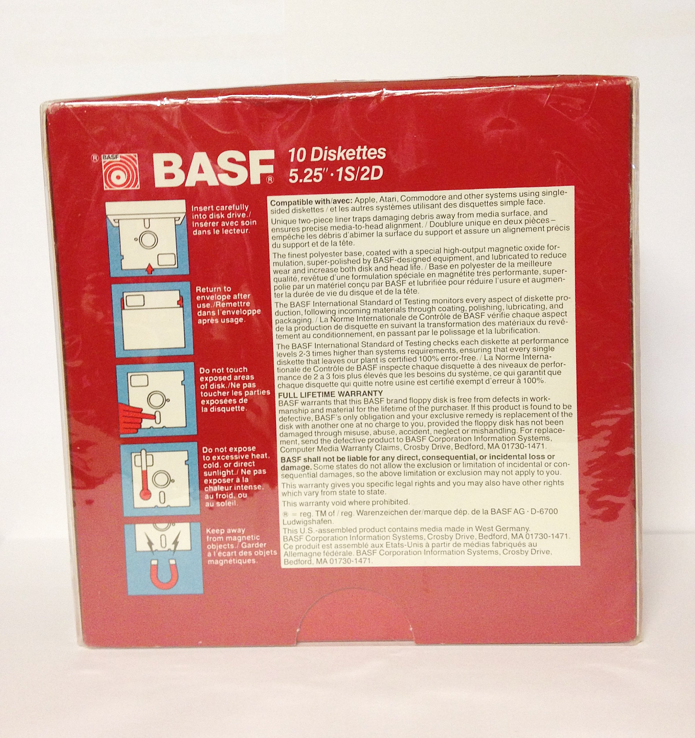 BASF 10 Diskettes 5.25" 1S/2D One Sided Double Density