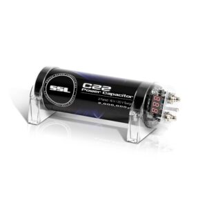 sound storm laboratories c22 car audio capacitor - 2 farad, energy storage, enhance bass from stereo, for amplifier and subwoofer, warning tones, led voltage meter